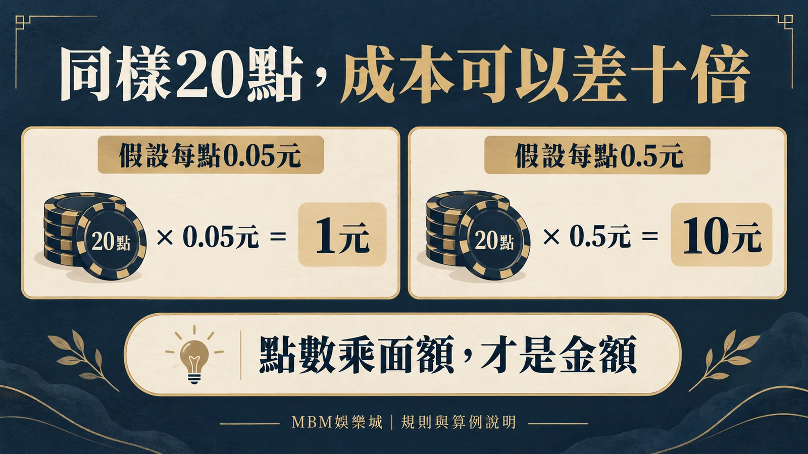 同樣20點,成本可以差十倍:假設每點0.05元|20點=1元;假設每點0.5元|20點=10元;點數乘面額,才是金額